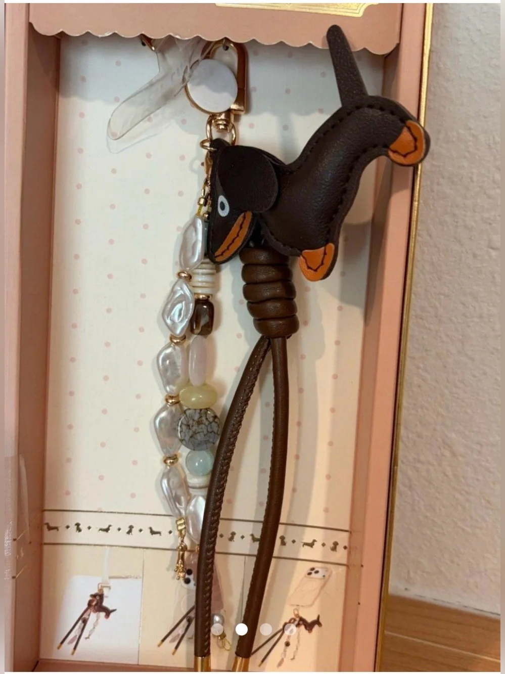Brown Dachshund Dog Keychain/ Phone Charm with Bead Tassel